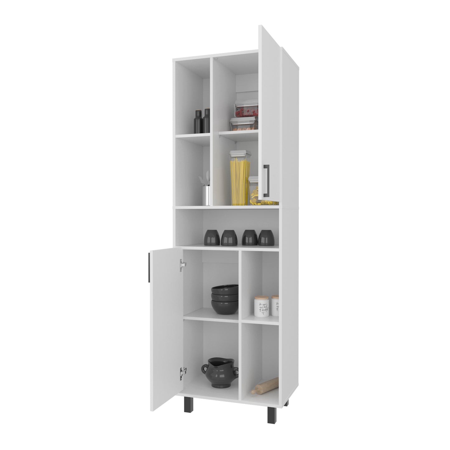 White Kitchen Server with Open Shelves & Cabinet for Dining Room