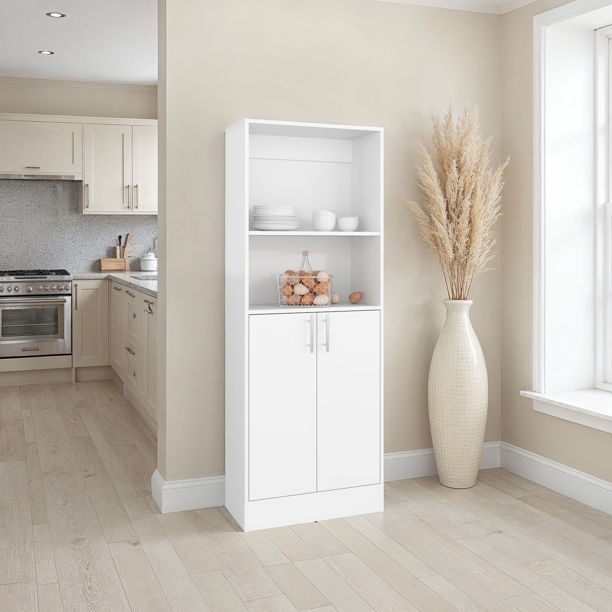 Insite Kitchen Storage Cabinet with 3 Shelves and 2 Closed Compartments, White