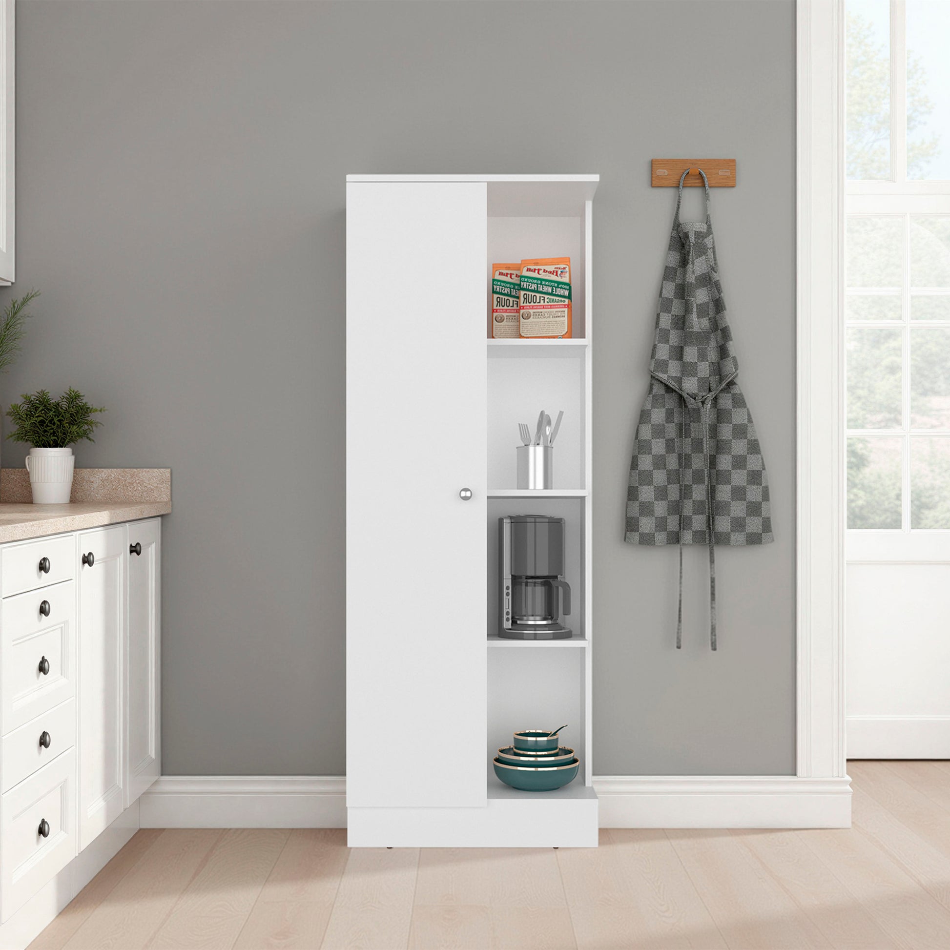 Rels Kitchen Storage Cabinet with 3 Shelves and 2 Closed Compartments, White