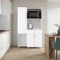 Regrets Kitchen Storage Cabinet with Microwave Shelf, Drawer, and Open Compartments, White