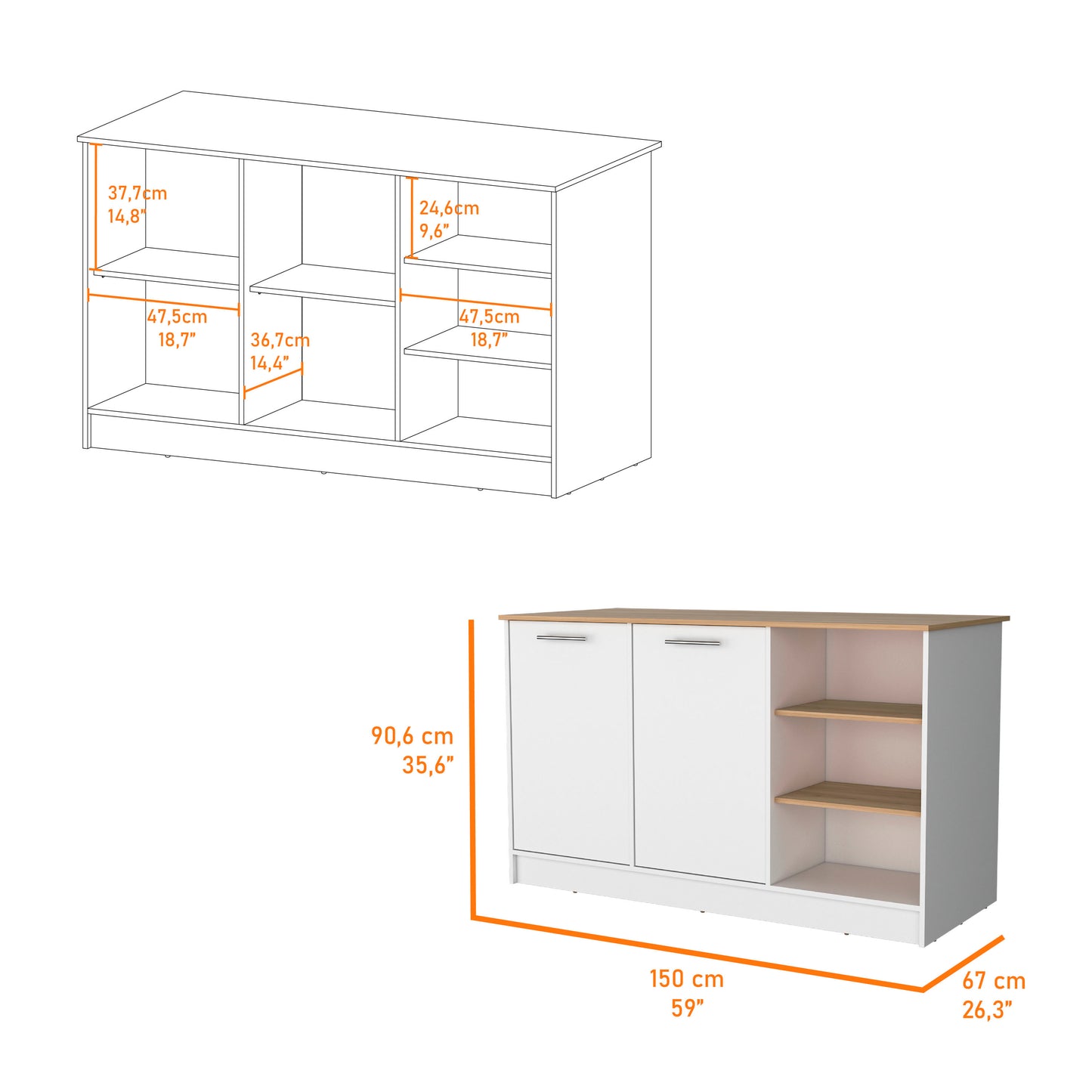 Multicolor Kitchen Island - Rectangular Pine Island
