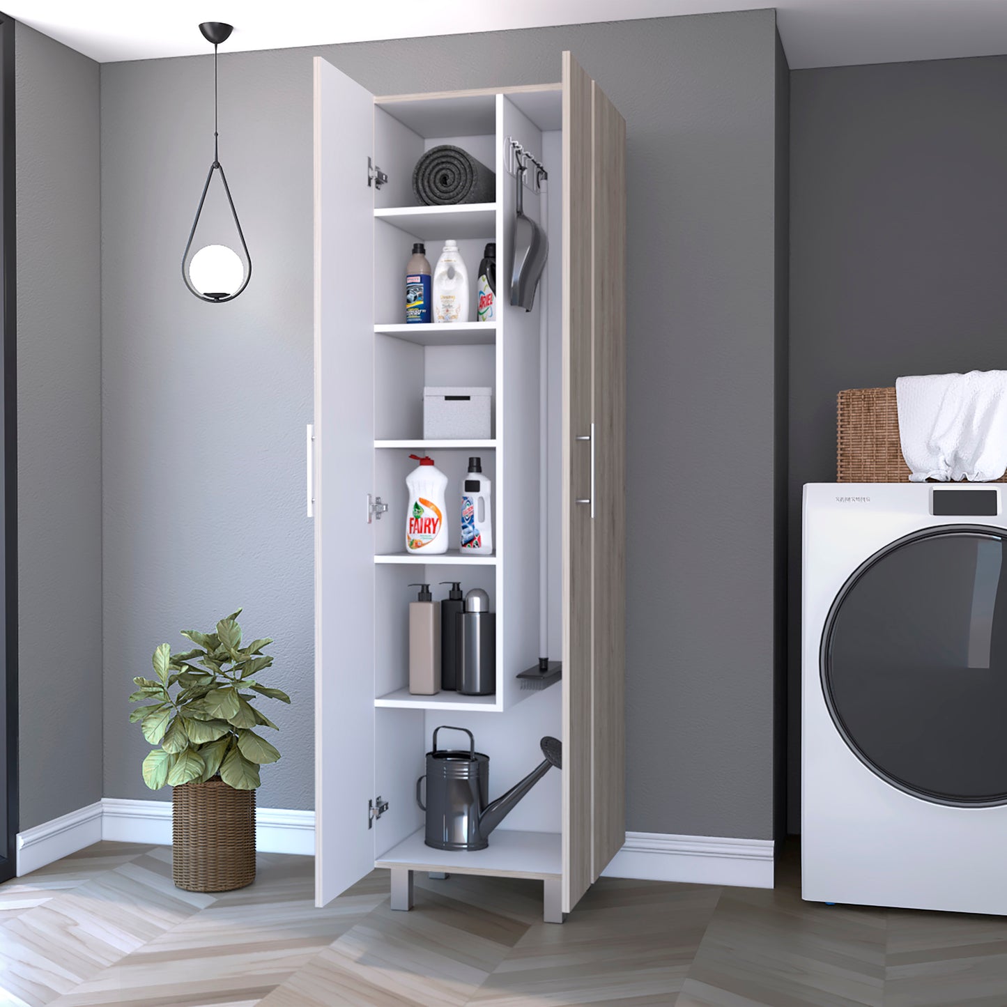 Norway Broom Closet Pantry - 5 Shelf Storage Cabinet, Multicolor