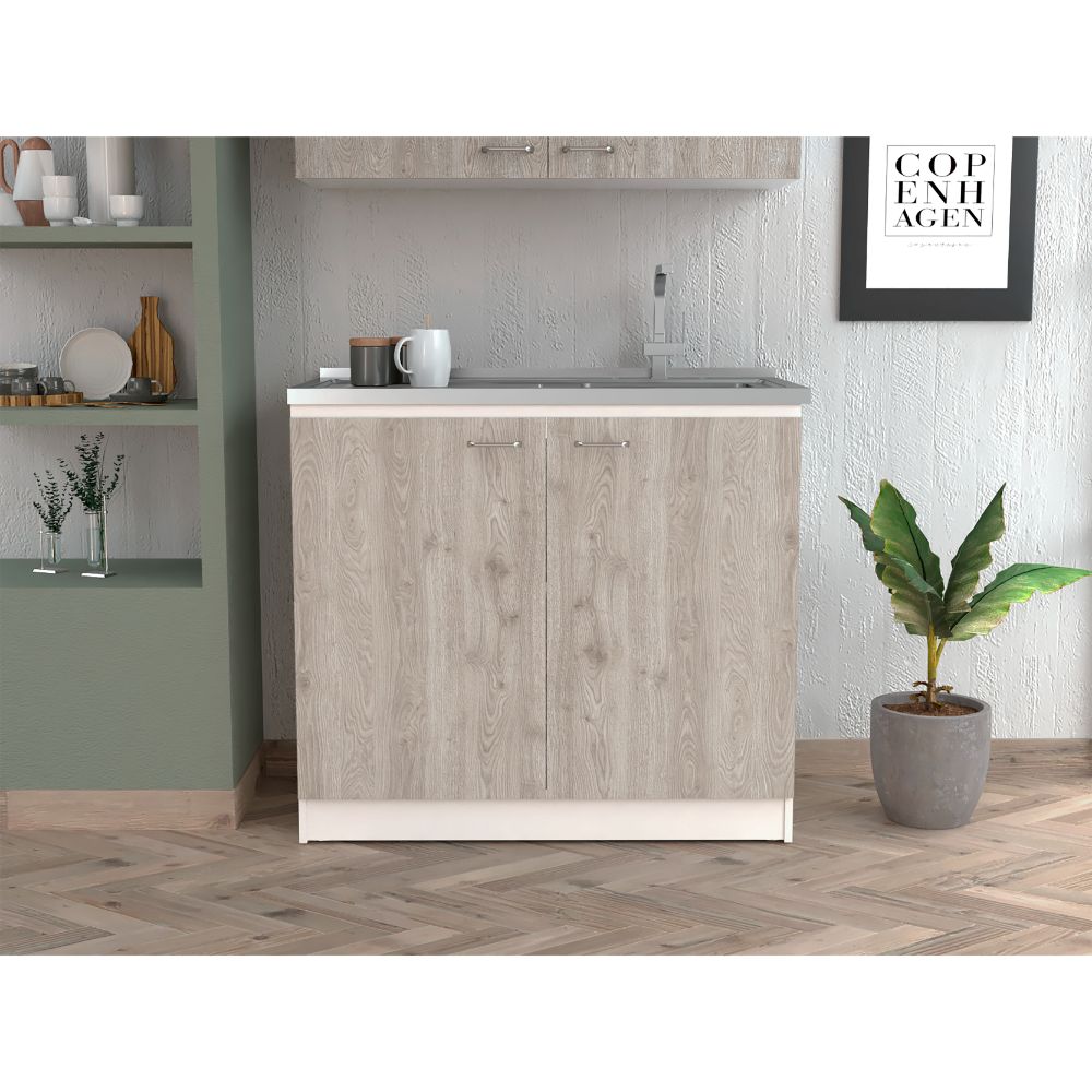 Oklahoma Utility Sink, Double Door Cabinet, Stainless Steel Countertop