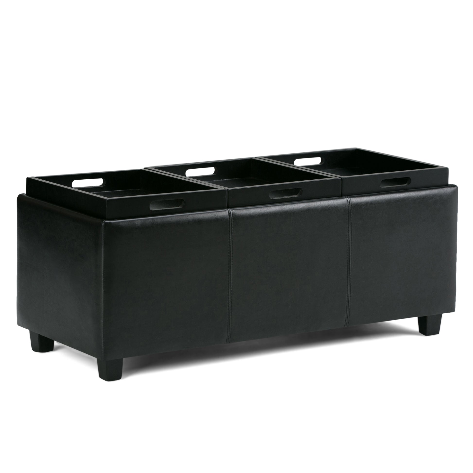 Avalon 42 inch Wide Storage Ottoman in Midnight Black Vegan Leather