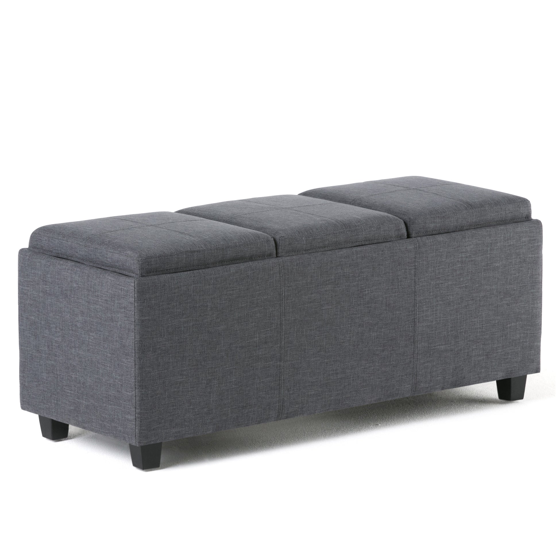 Avalon 42 inch Wide Storage Ottoman in Slate Grey Linen Look Fabric