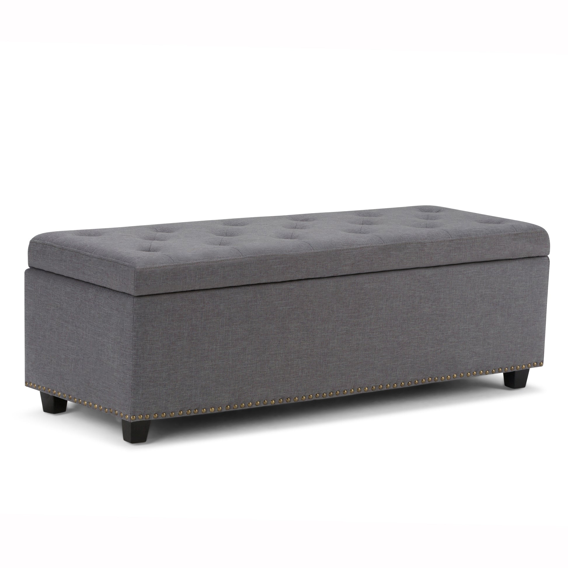 Hamilton 48 inch Wide Storage Ottoman in Slate Grey Linen-Look Fabric