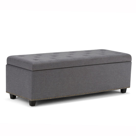 Hamilton 48 inch Wide Storage Ottoman in Slate Grey Linen-Look Fabric