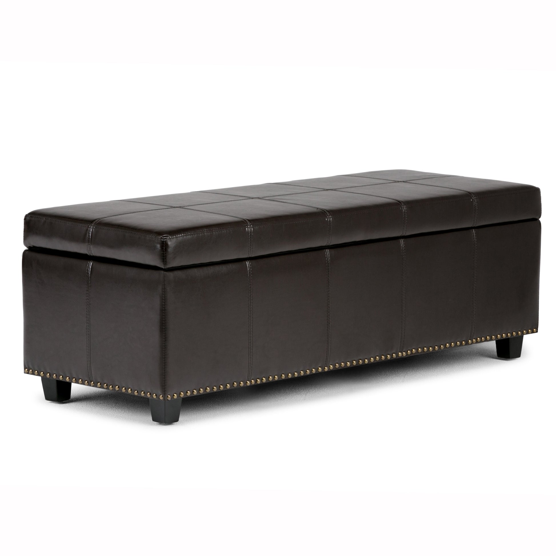 Kingsley 48 inch Wide Large Storage Ottoman in Coffee Brown Vegan Leather