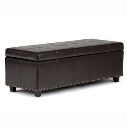 Kingsley 48 inch Wide Large Storage Ottoman in Coffee Brown Vegan Leather