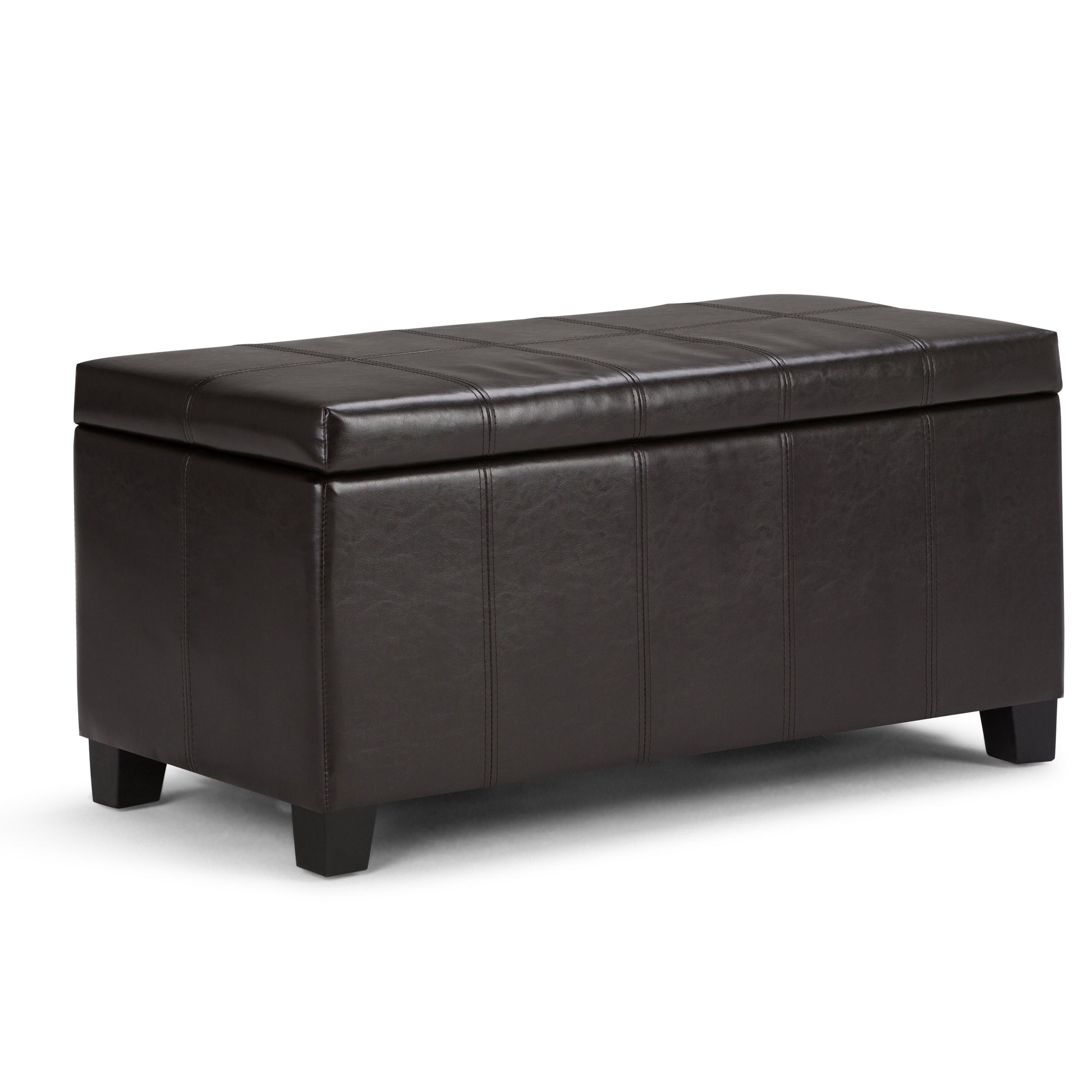 Dover 36 inch Wide Storage Ottoman Bench in Tanners Brown Vegan Leather