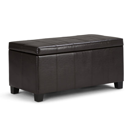 Dover 36 inch Wide Storage Ottoman Bench in Tanners Brown Vegan Leather
