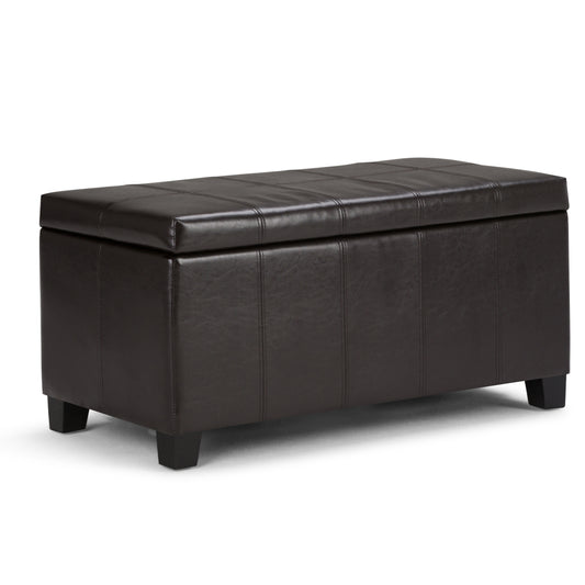 Dover 36 inch Wide Storage Ottoman Bench in Tanners Brown Vegan Leather