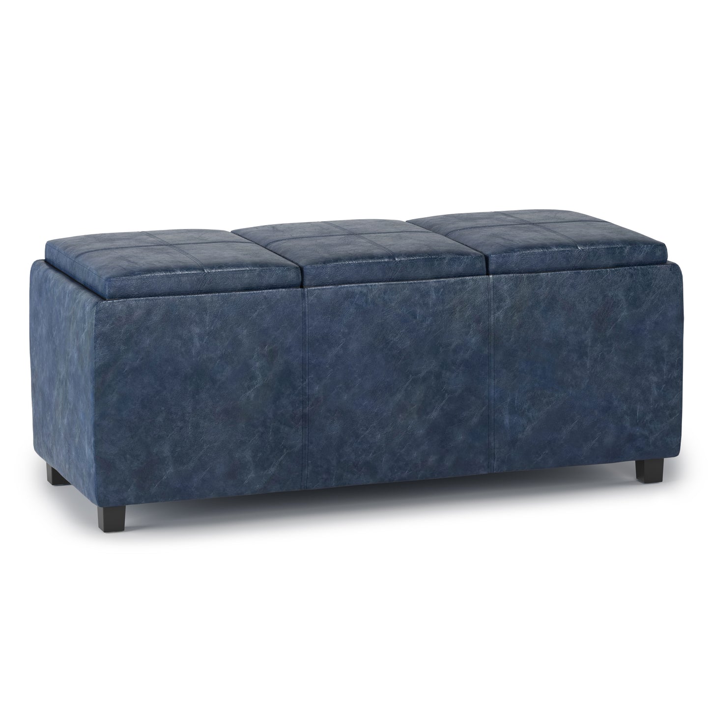 Avalon 42 inch Wide Storage Ottoman in Denim Blue Vegan Leather