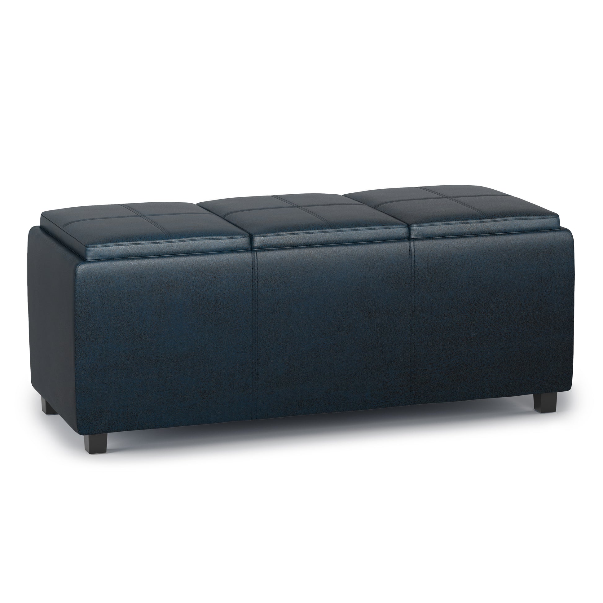 Avalon 42 inch Wide Storage Ottoman in Distressed Dark Blue Vegan Leather