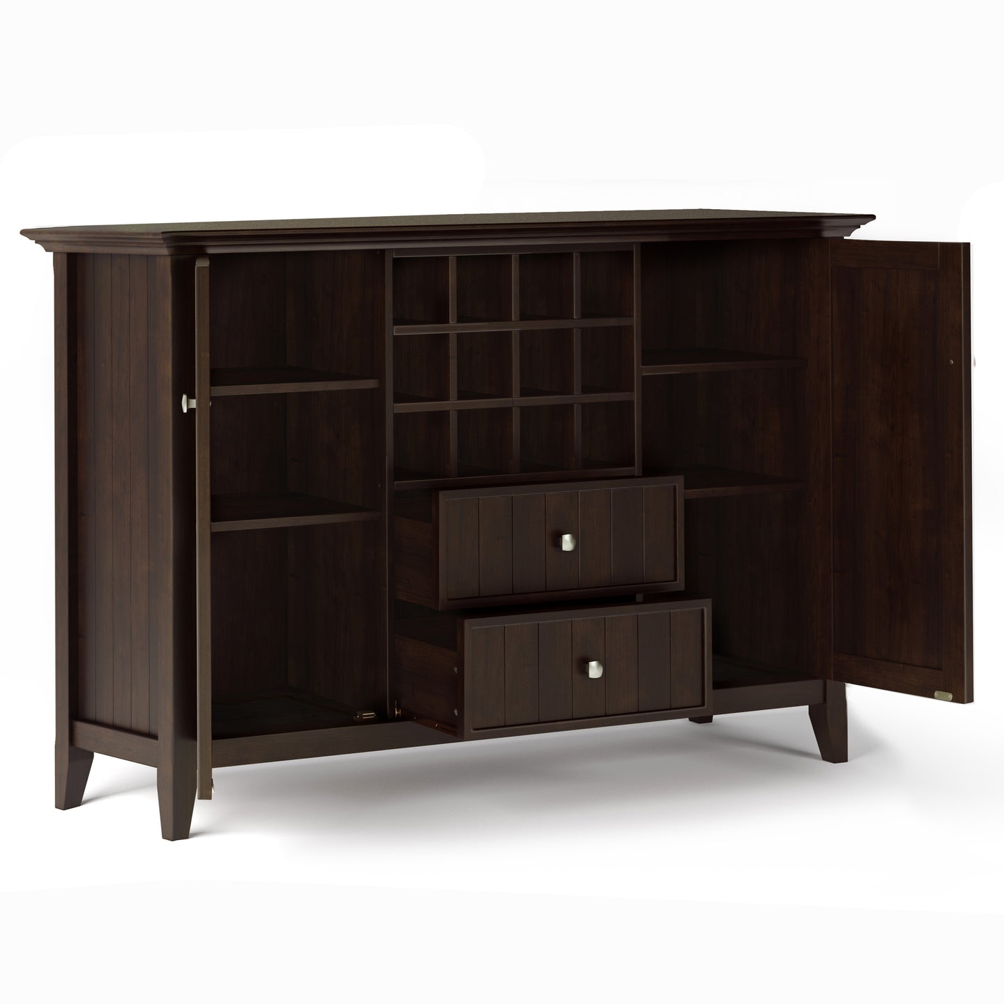 Dark Brown Wood Sideboard Buffet with Wine Rack - 54" Wide