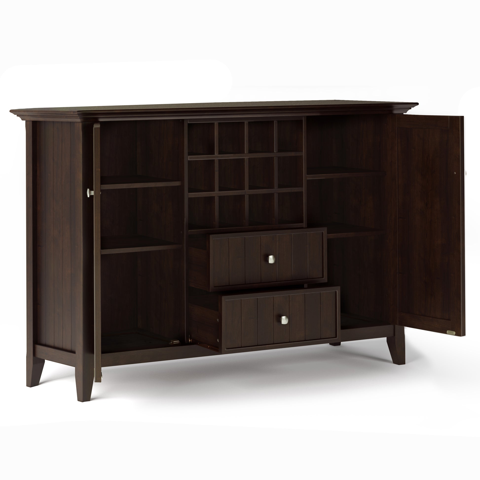 Dark Brown Wood Sideboard Buffet with Wine Rack - 54" Wide