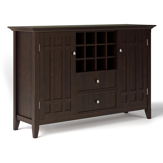 Bedford 54 inch Wide Solid Wood Sideboard Buffet and Wine Rack in Dark Chestnut Brown