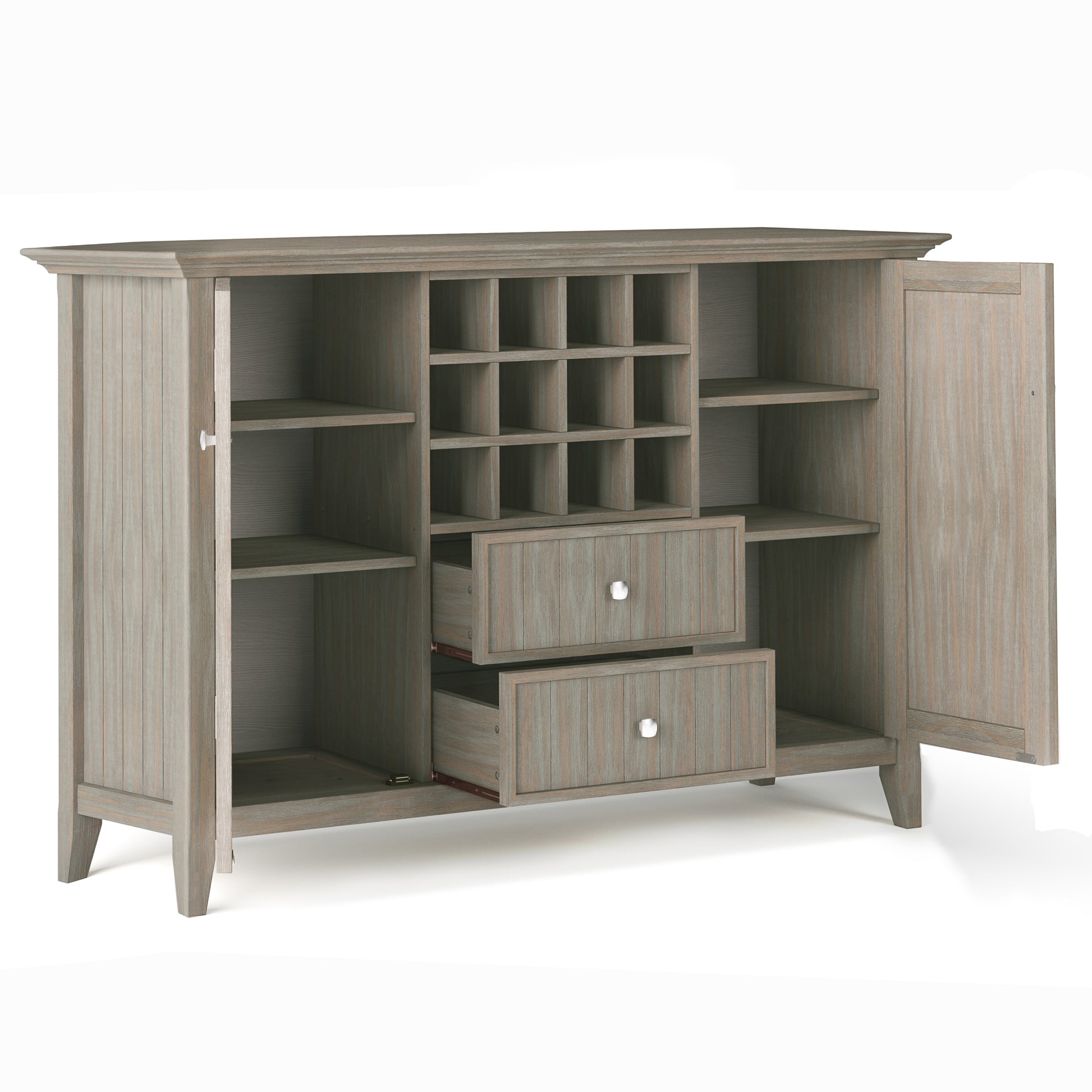 Light Brown Wood Sideboard Buffet with Wine Rack - 54"W