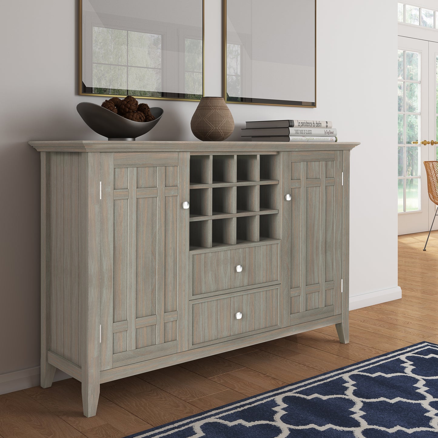 Light Brown Wood Sideboard Buffet with Wine Rack - 54"W