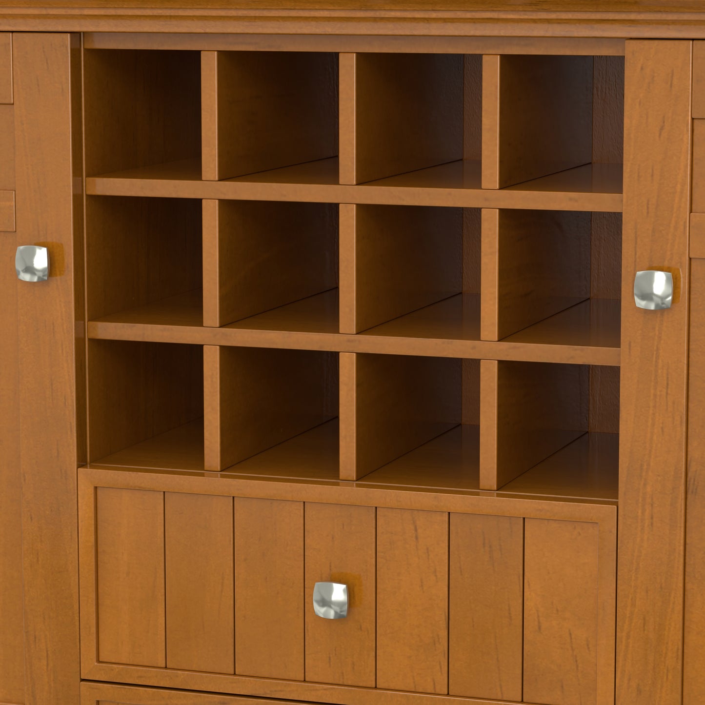 Light Brown Solid Wood Sideboard for Dining Room Storage and Wine Rack