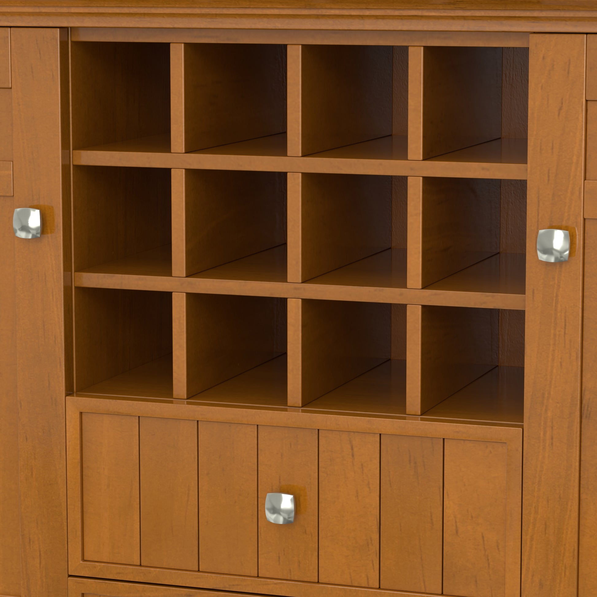Light Brown Solid Wood Sideboard for Dining Room Storage and Wine Rack