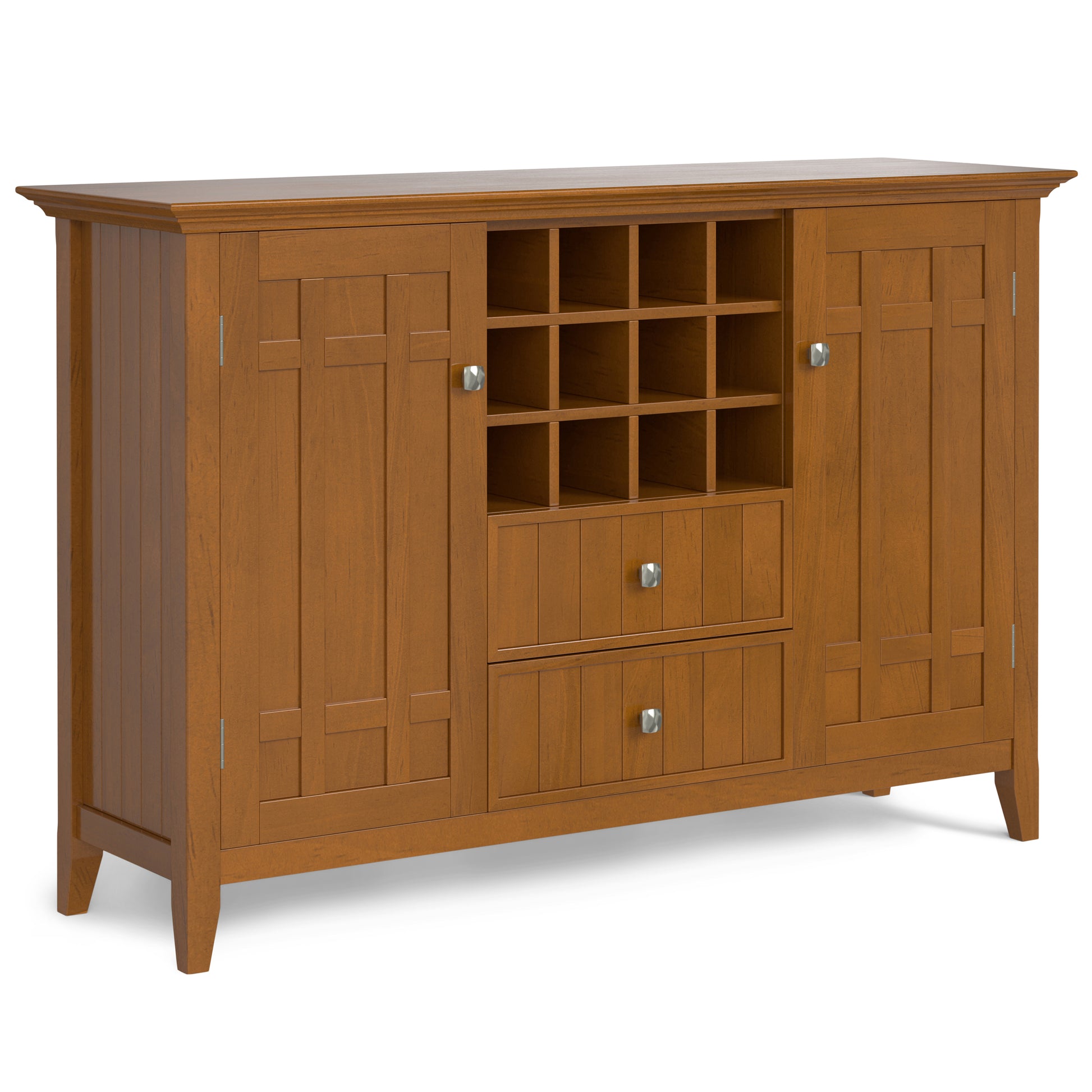 Bedford 54 inch Wide Solid Wood Sideboard Buffet and Wine Rack in Light Golden Brown