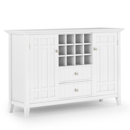 Bedford 54 inch Wide Solid Wood Sideboard Buffet and Wine Rack in White