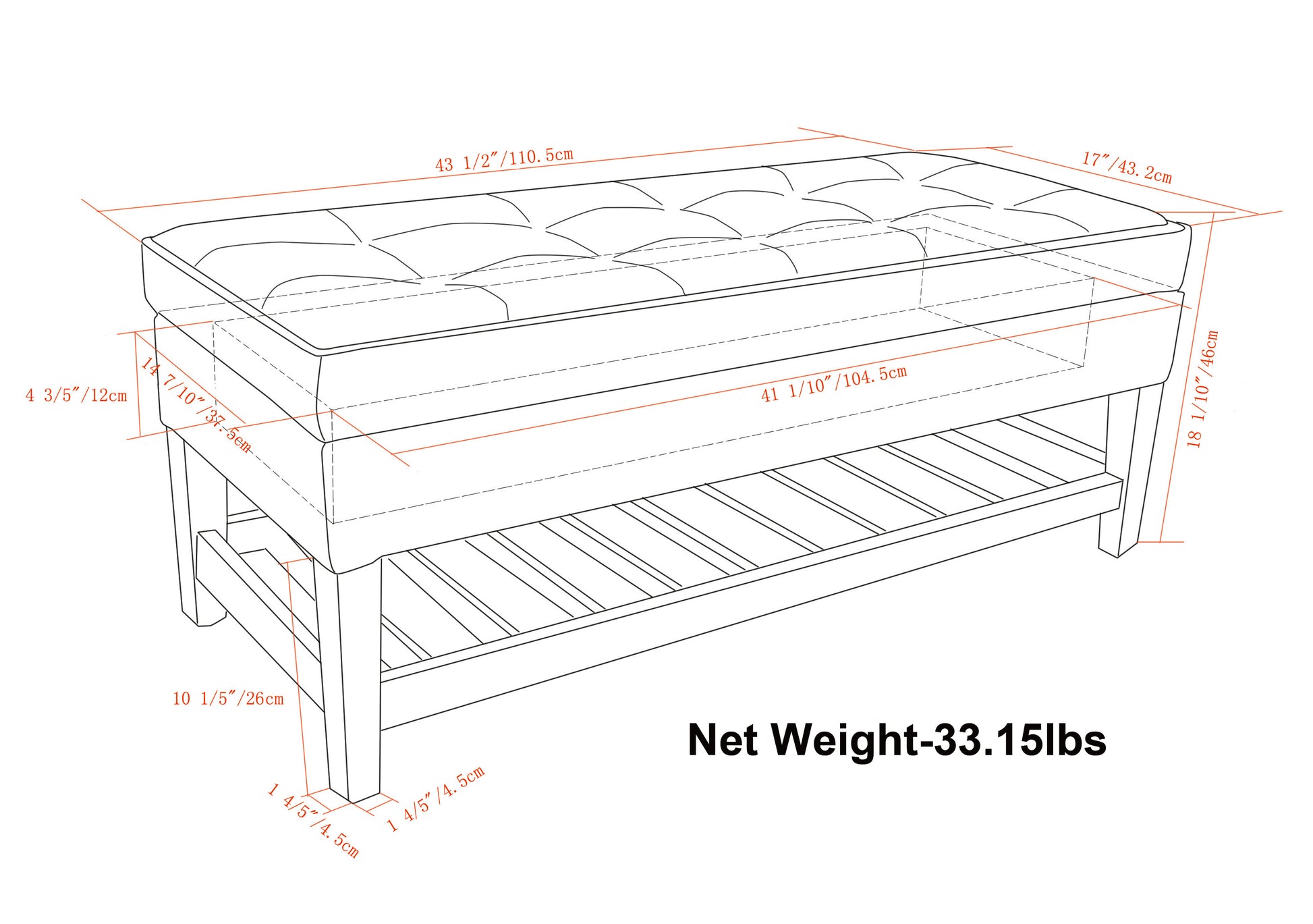 Dark Gray Storage Ottoman Bench - Comfortable & Stylish