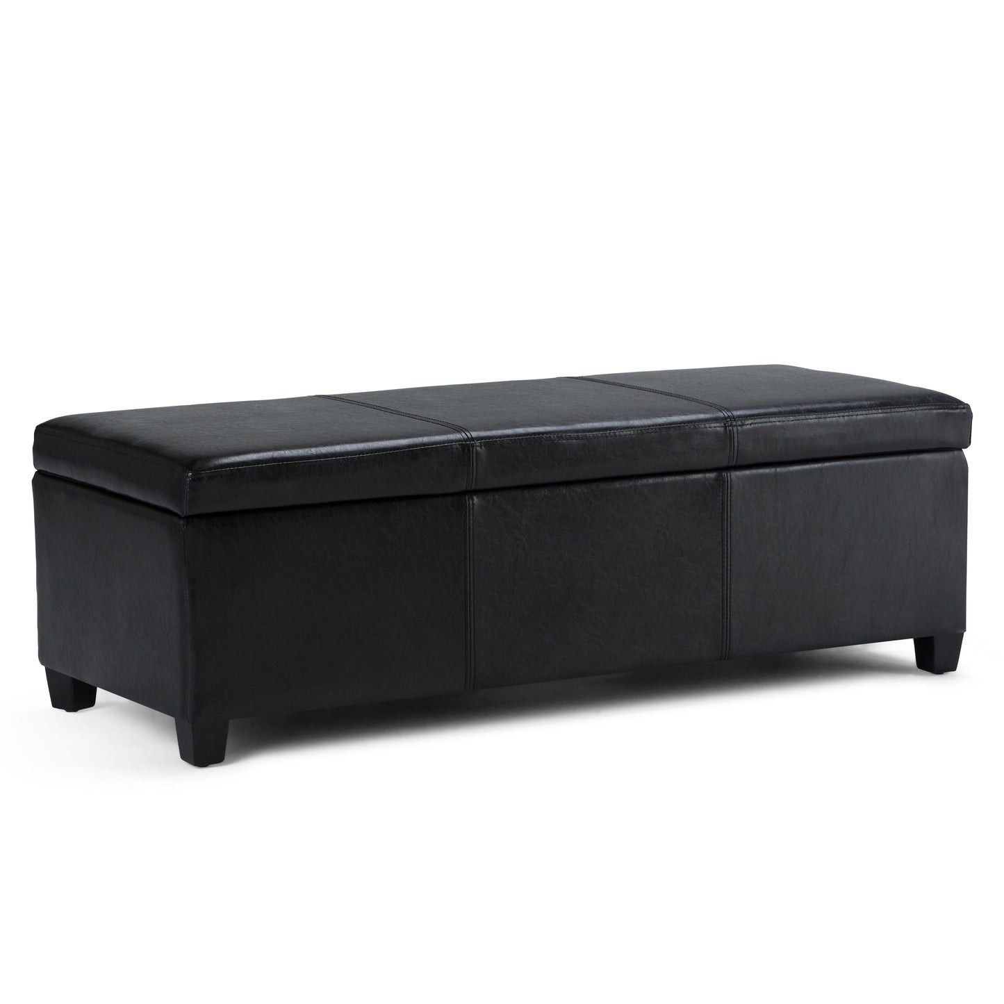 Avalon 48 inch Wide Storage Ottoman Bench in Midnight Black Vegan Leather