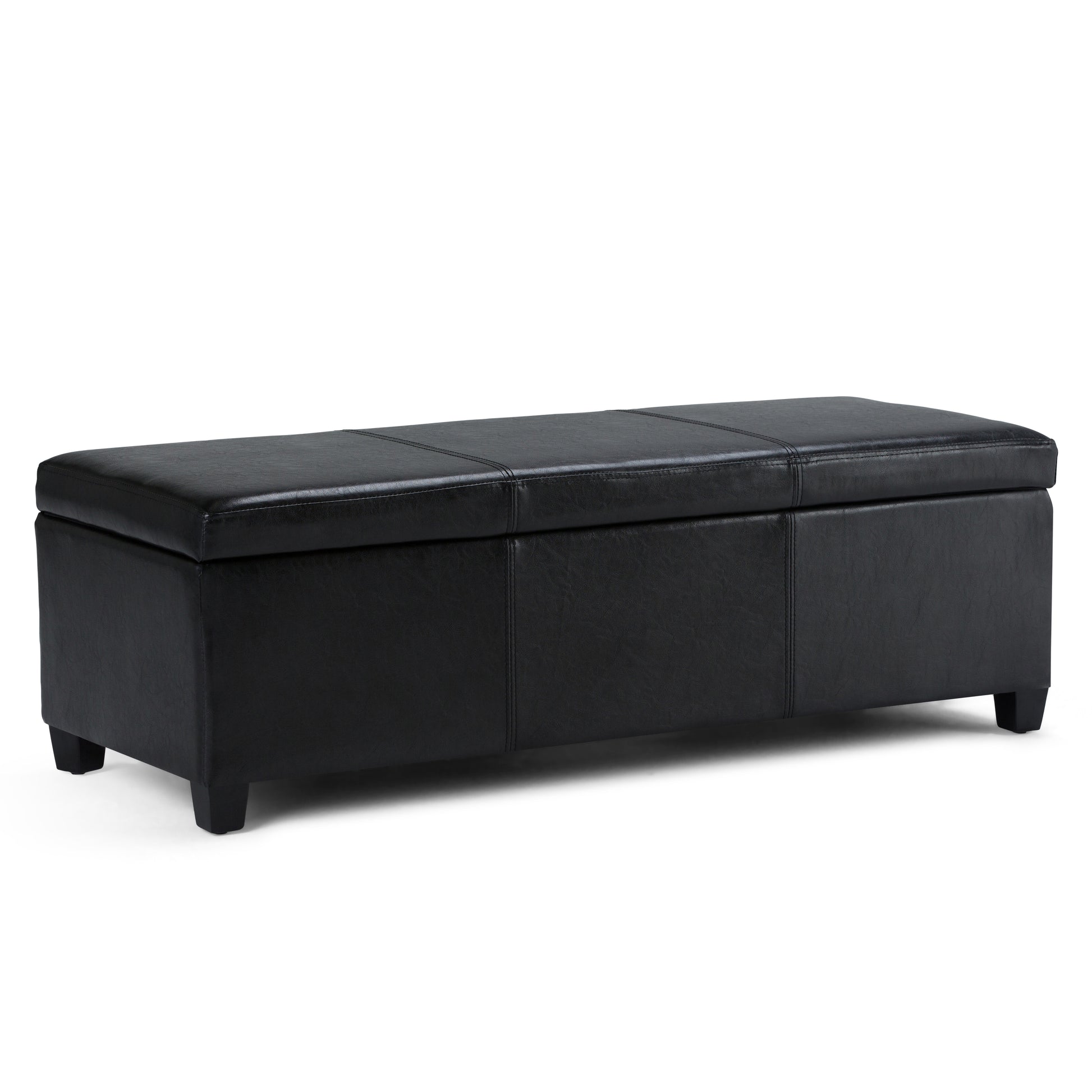 Avalon 48 inch Wide Storage Ottoman Bench in Midnight Black Vegan Leather