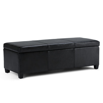 Avalon 48 inch Wide Storage Ottoman Bench in Midnight Black Vegan Leather