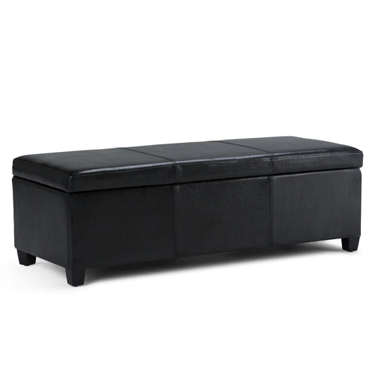 Avalon 48 inch Wide Storage Ottoman Bench in Midnight Black Vegan Leather