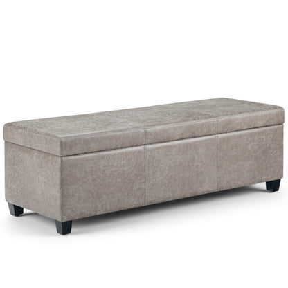 Avalon 48 inch Wide Storage Ottoman Bench in Distressed Grey Taupe Vegan Leather