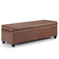 Avalon 48 inch Wide Storage Ottoman Bench in Distressed Umber Brown Vegan Leather