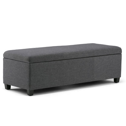 Avalon 48 inch Wide Storage Ottoman Bench in Slate Grey Linen Look Fabric