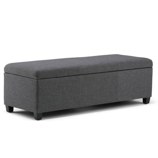 Avalon 48 inch Wide Storage Ottoman Bench in Slate Grey Linen Look Fabric