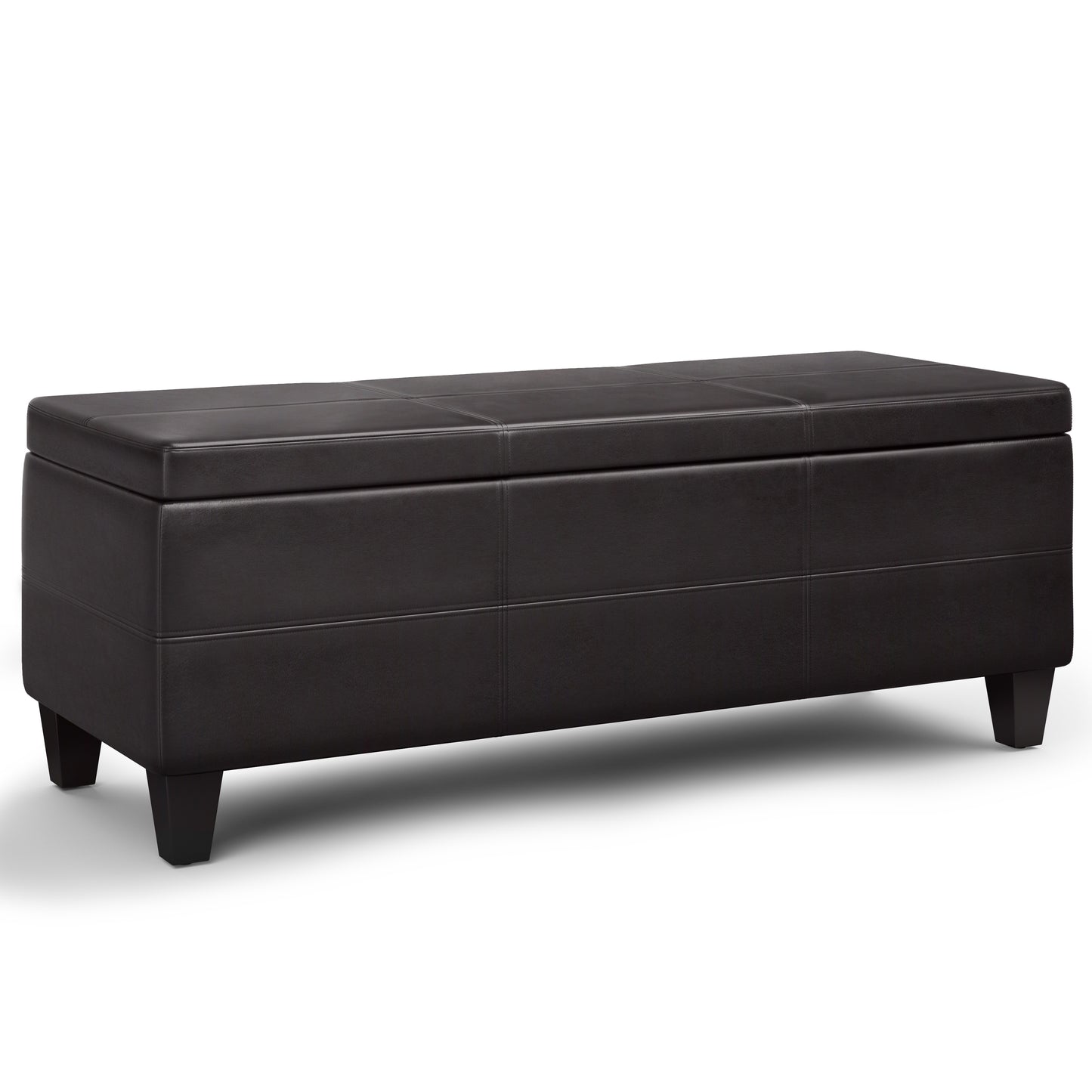 Avalon 44 inch Wide Lift Top Rectangular Storage Ottoman in Tanners Brown Vegan Leather
