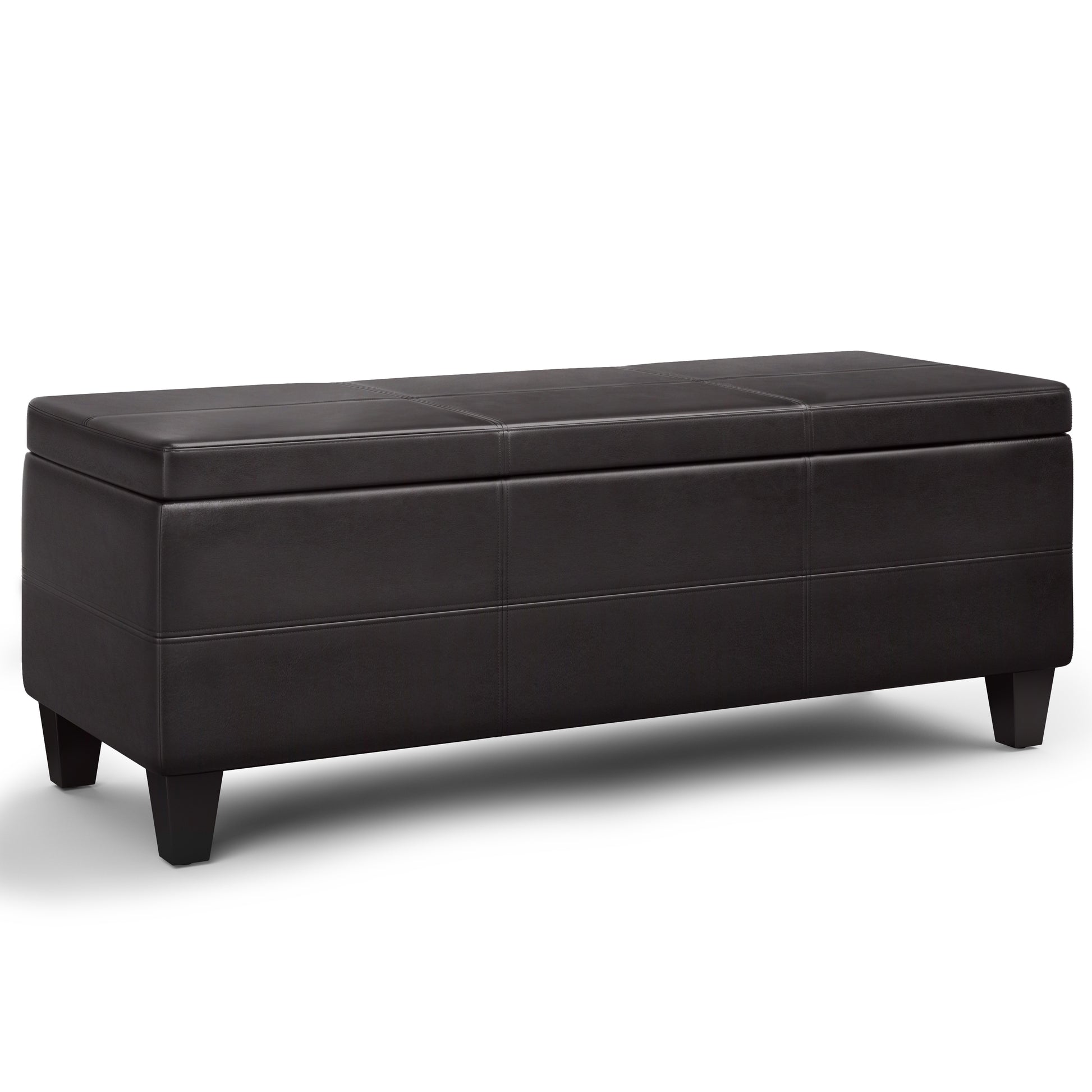 Avalon 44 inch Wide Lift Top Rectangular Storage Ottoman in Tanners Brown Vegan Leather