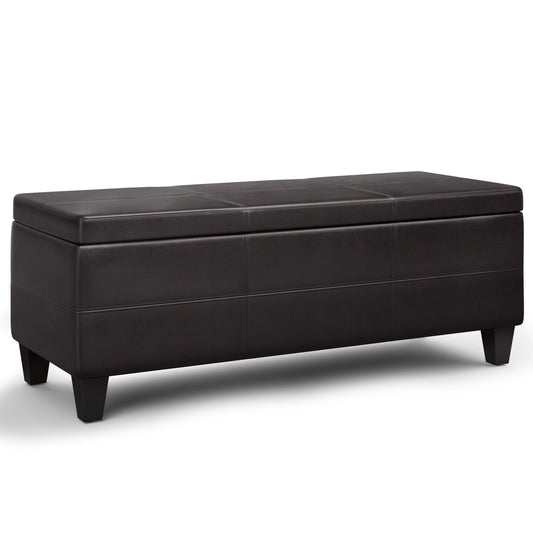 Avalon 44 inch Wide Lift Top Rectangular Storage Ottoman in Tanners Brown Vegan Leather