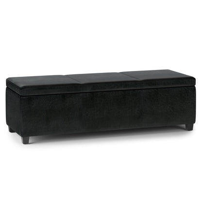 Avalon 54 inch Wide Extra Large Storage Ottoman Bench in Midnight Black Vegan Leather