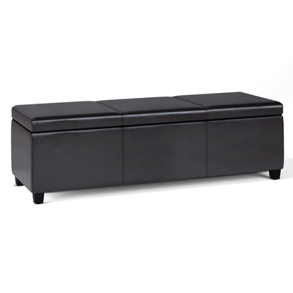 Avalon 54 inch Wide Extra Large Storage Ottoman Bench in Tanners Brown Vegan Leather