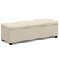 Avalon 54 inch Wide Extra Large Storage Ottoman Bench in Satin Cream PU Faux Leather