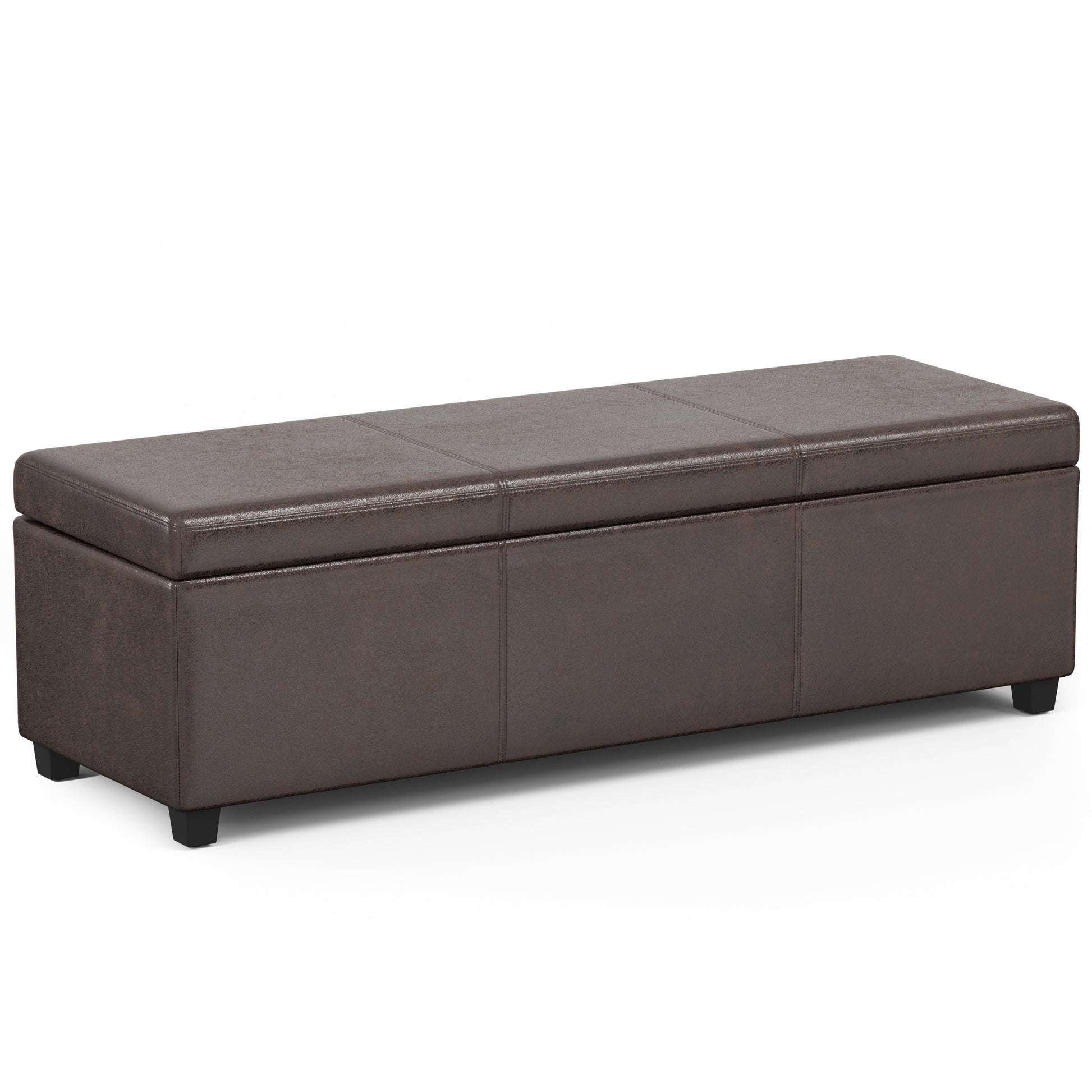 Avalon 54 inch Wide Extra Large Storage Ottoman Bench in Distressed Brown Vegan Leather