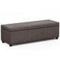 Avalon 54 inch Wide Extra Large Storage Ottoman Bench in Distressed Brown Vegan Leather