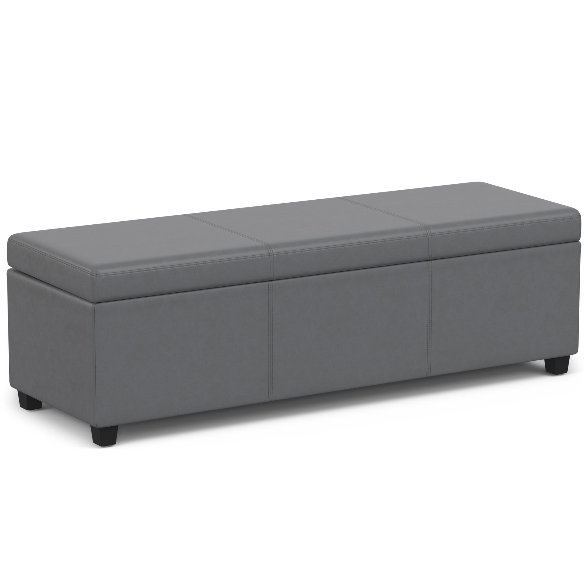 Avalon 54 inch Wide Extra Large Storage Ottoman Bench in Stone Grey PU Faux Leather