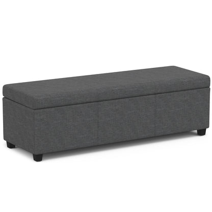 Avalon 54 inch Wide Extra Large Storage Ottoman Bench in Slate Grey Polyester Linen Fabric