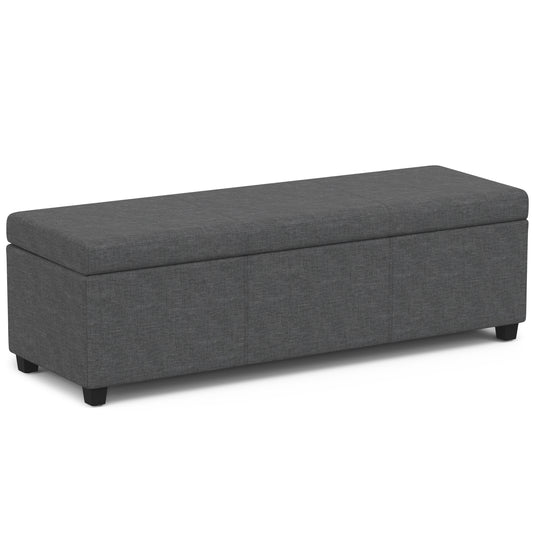 Avalon 54 inch Wide Extra Large Storage Ottoman Bench in Slate Grey Polyester Linen Fabric