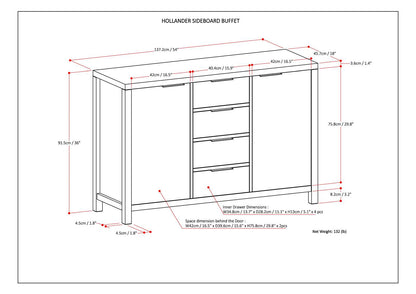 Dark Brown Wood Sideboard Buffet - 54" Wide