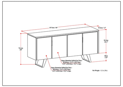 Large 4 Door Sideboard Buffet - Dark Brown Wood