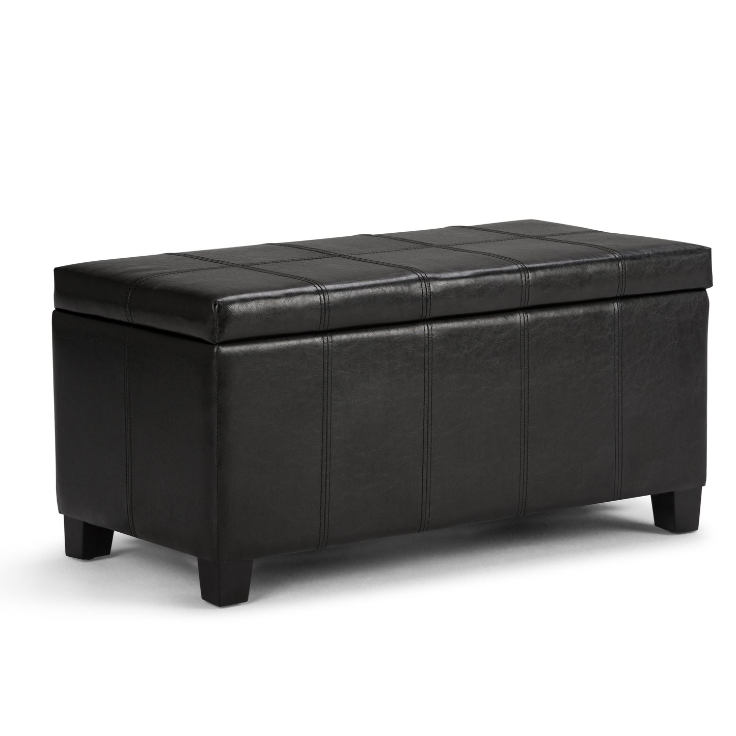 Dover 36 inch Wide Storage Ottoman Bench in Midnight Black Vegan Leather